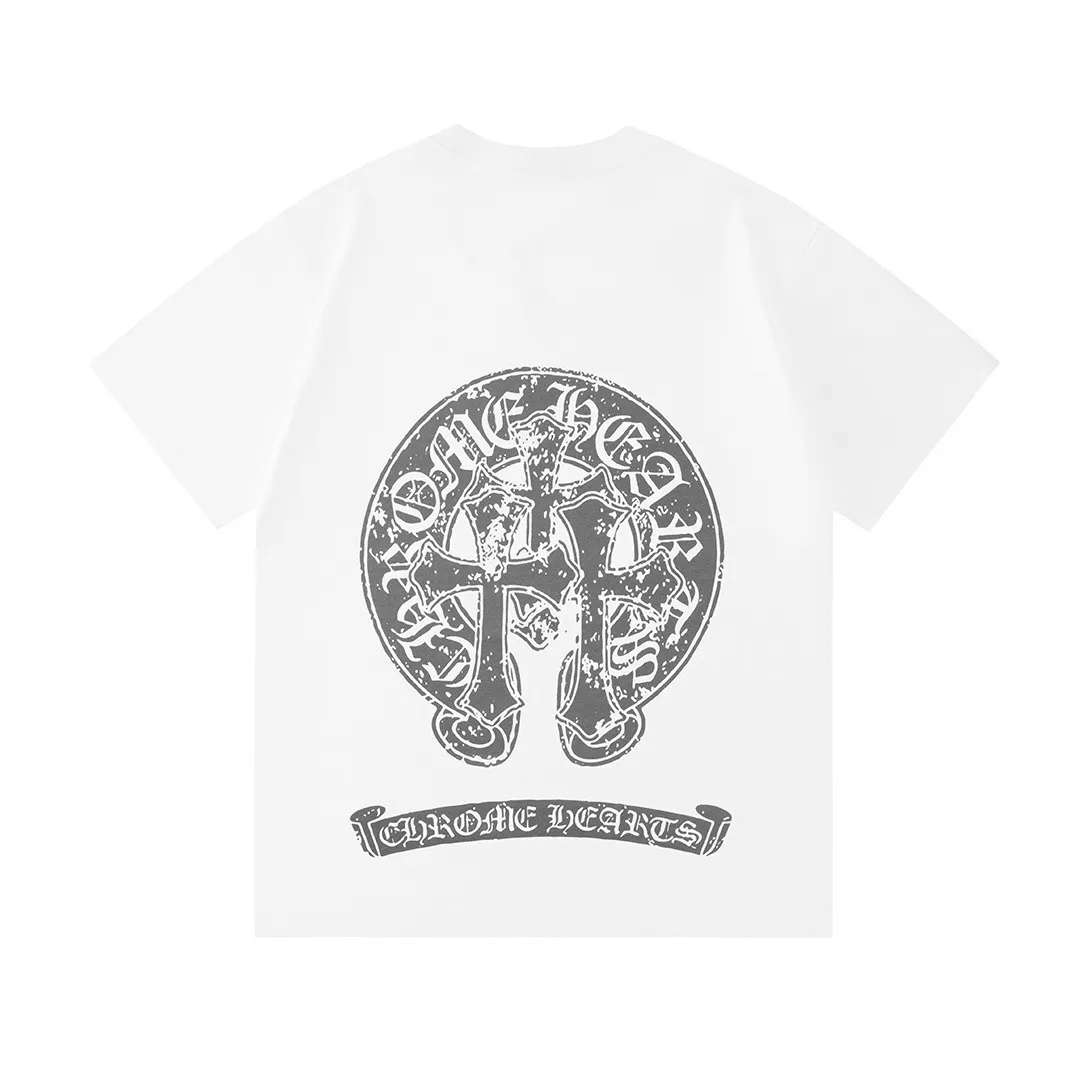 P150 Chrome Hearts 2026 official website new style cross letter logo on front and back, same style for men and women, short-sleeved T-shirt ·Customized 300g 100% double yarn pure cotton fabric ·Dyeing 32 counts double thread ·Collar label, hangtag, main mark and three labels complete Color: White Size: XS S M L
